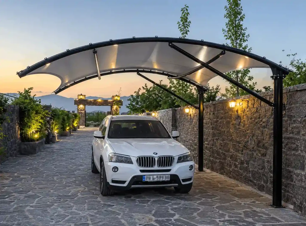 Driveway parking structure from trusted cantilever shade suppliers in Saudi Arabia.
