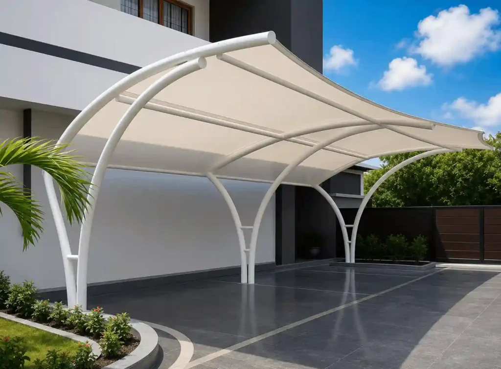 Premium canopy parking structure manufactured by car parking shade manufacturers in KSA.