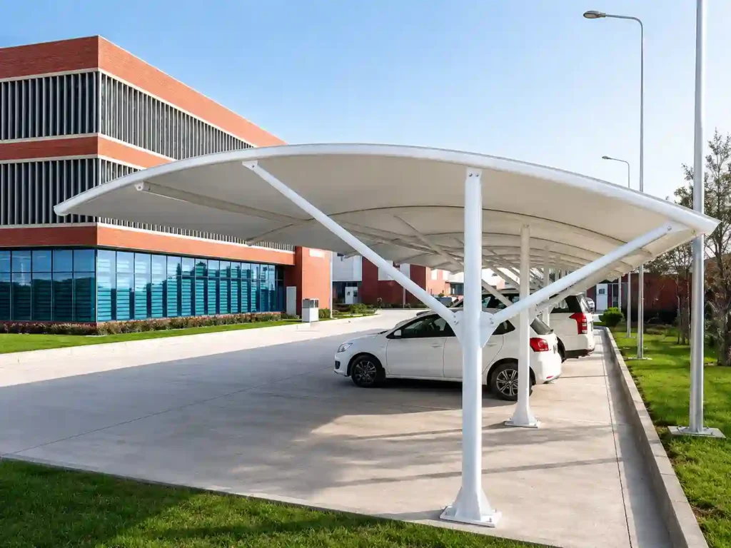 Entrance parking shade for office buildings.