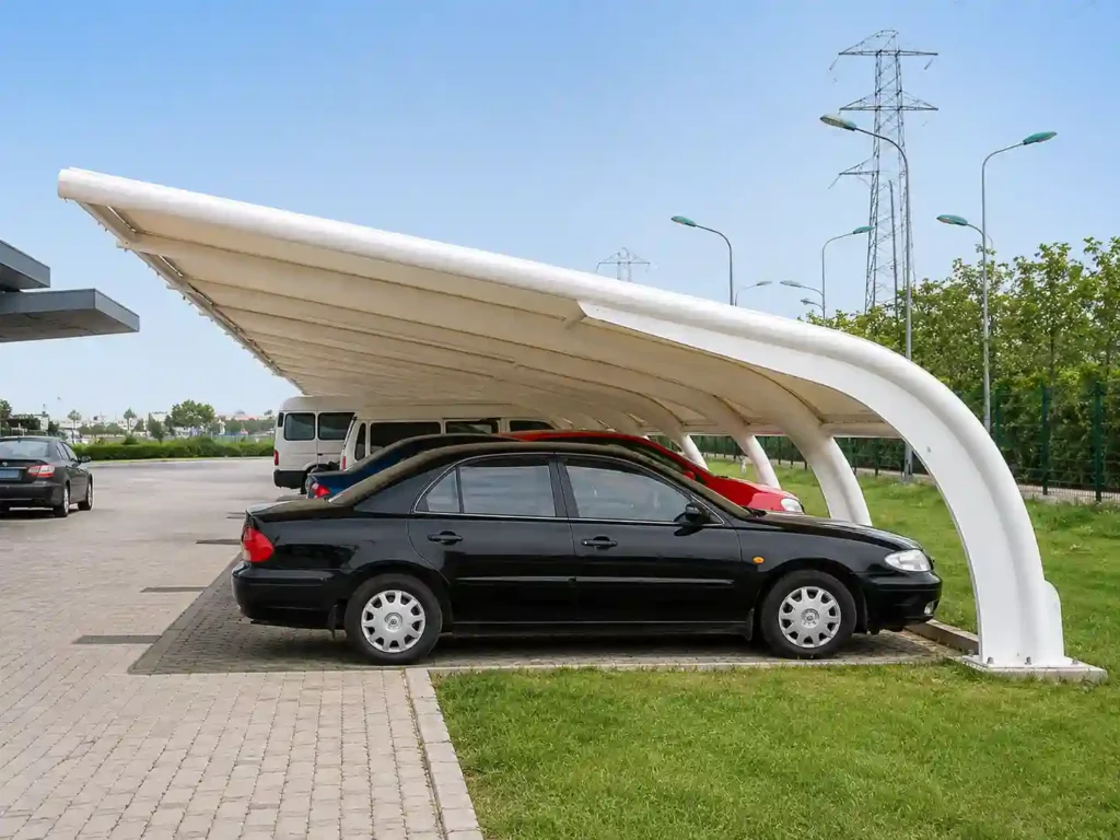 Compact fabric curtain designed for single vehicle parking.