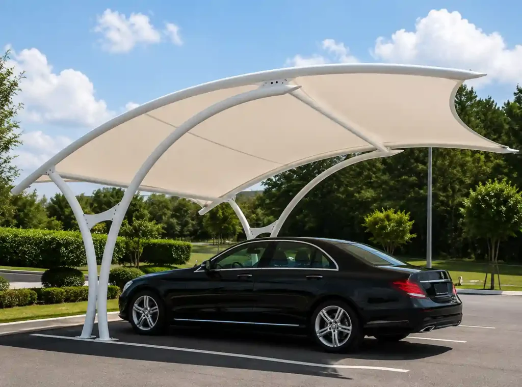 Single curved car parking shade installed for residential parking areas.