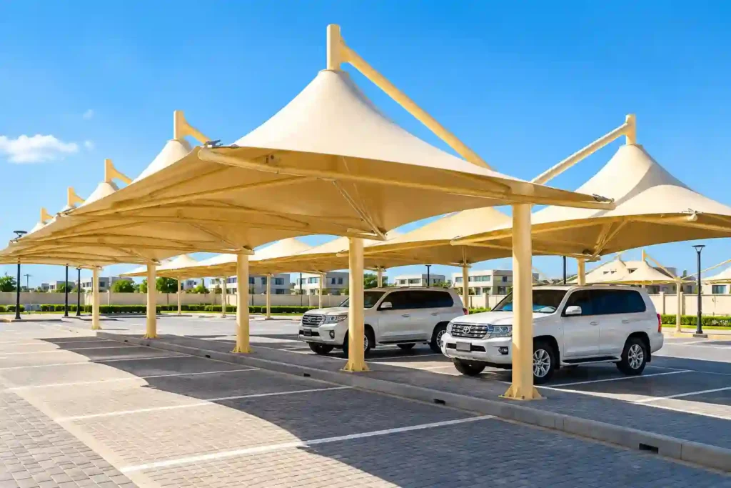 Commercial parking shade structures.